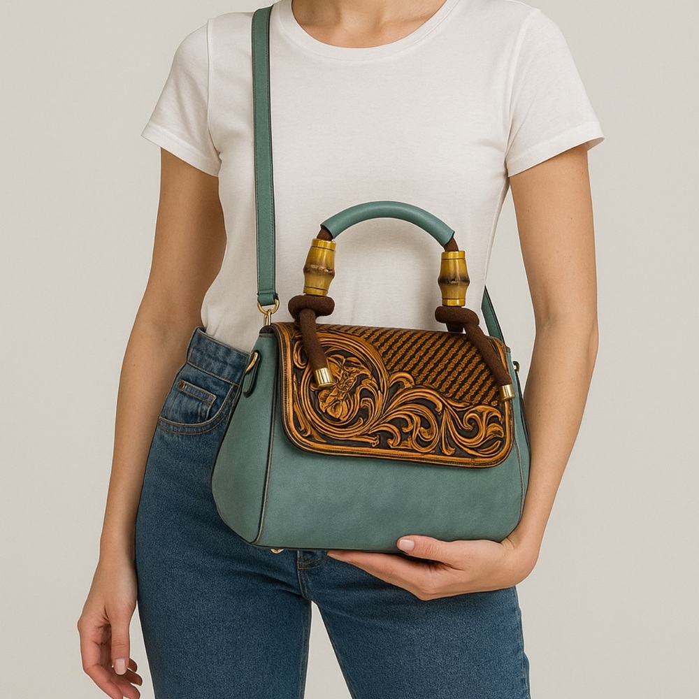 Elegant Green and Brown Handbag